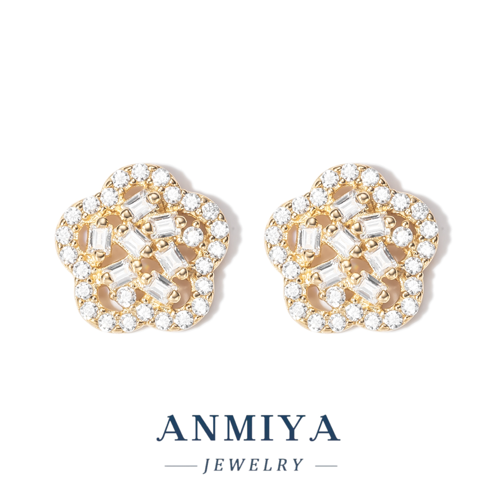 925 Sterling Silver Jewelry for Women Elegant Accessory Stud Earrings Floral Design Zircon Stones for Sensitive Skin