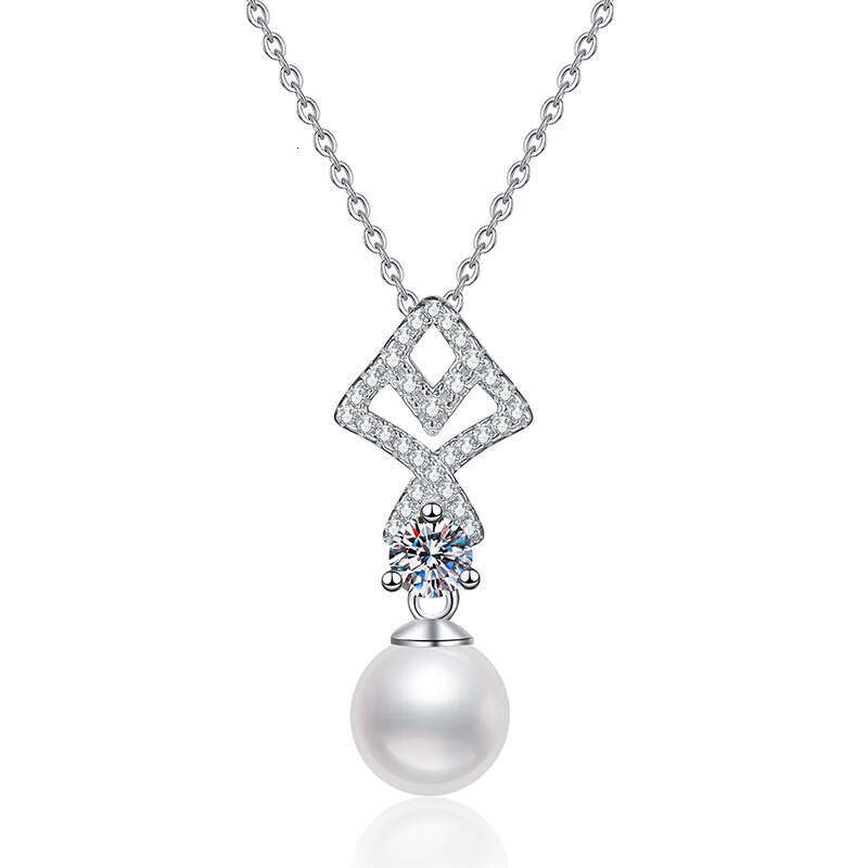 S925terling S925ier MoiS925S925anite Necklace Natural FreS925hwater Pearl 8mm Aurora Round Fan FiS925h Tail Pendant 80d