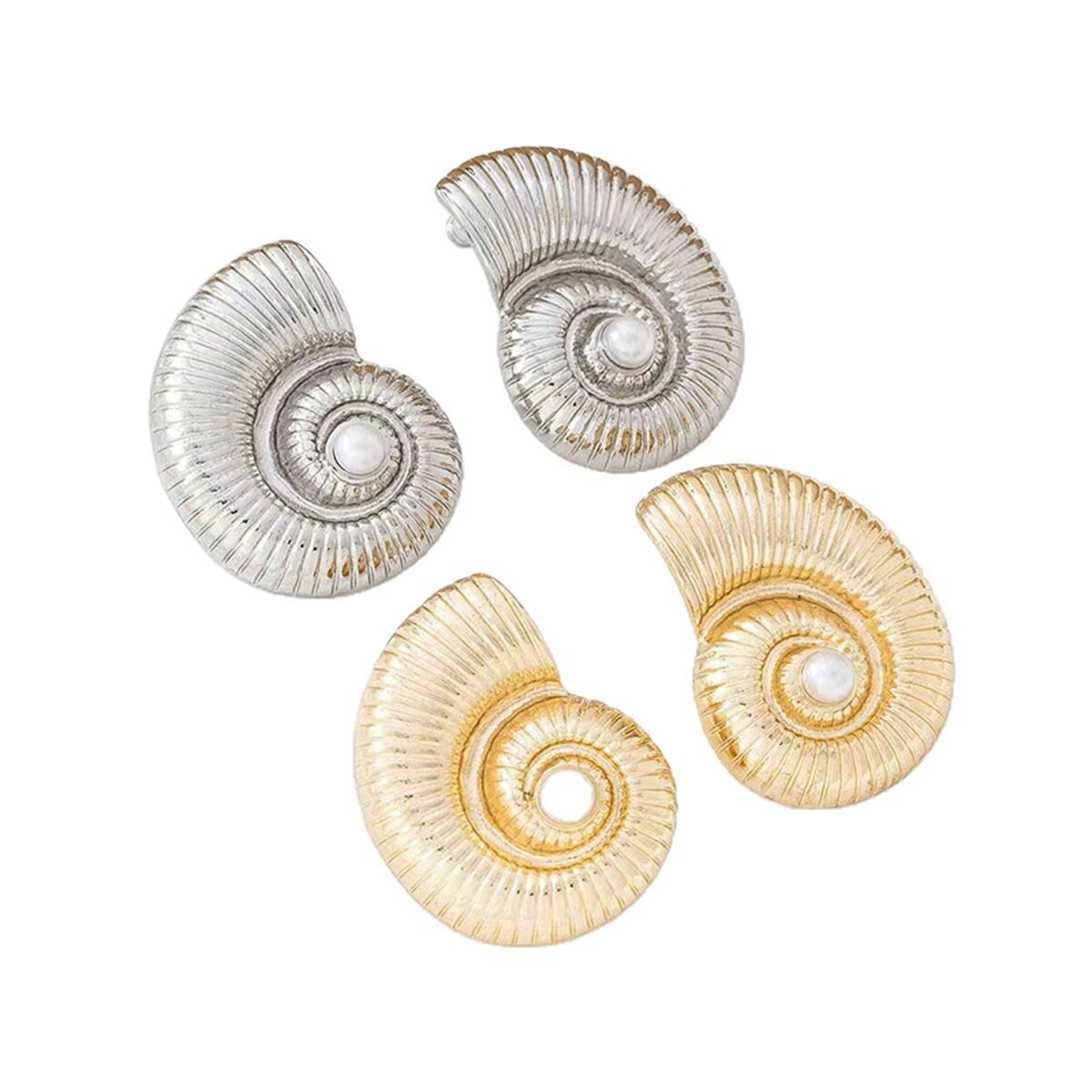 Vintage Retro Imitation Pearl Conch Starfish Shell Beach Vacation Style Stud Earrings