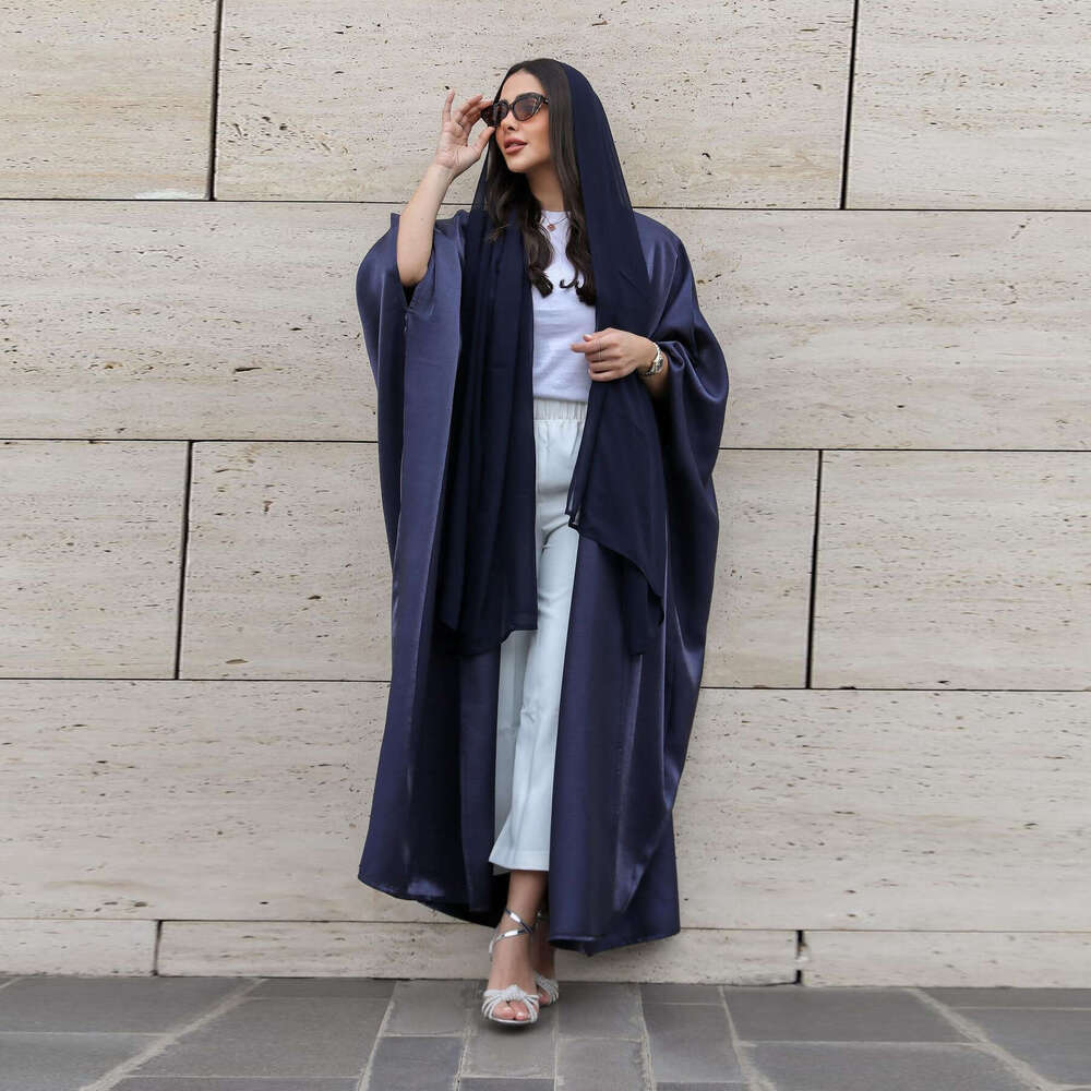Middle Eastern Modest Muslim Fashion Noble Lady Shiny Satin Solid Color Batwing Sleeve Robe European and American Plus Size Women's Clothing