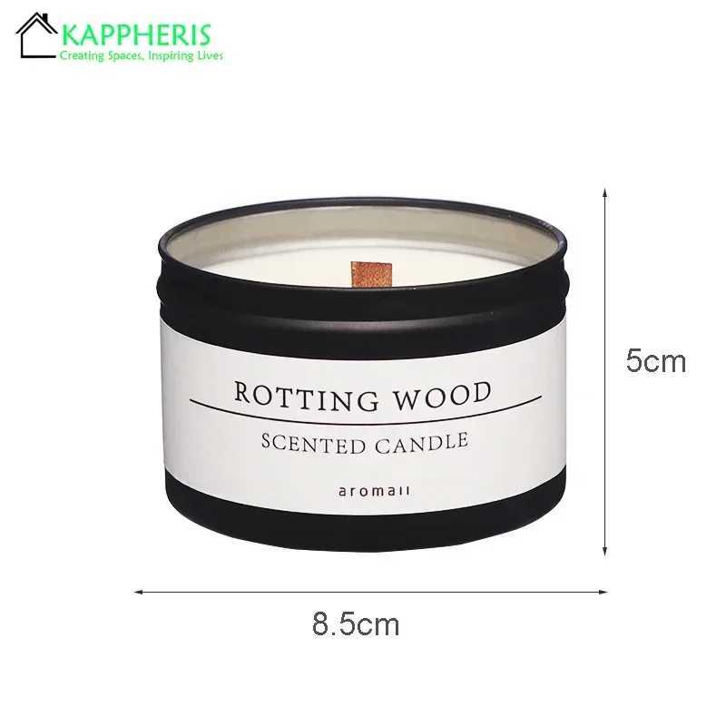 Black Tin Can Scented Aromatic Candles Wooden Wick Candle Jars With Lid Classic Home Decorative Candles Dried Flower W250704