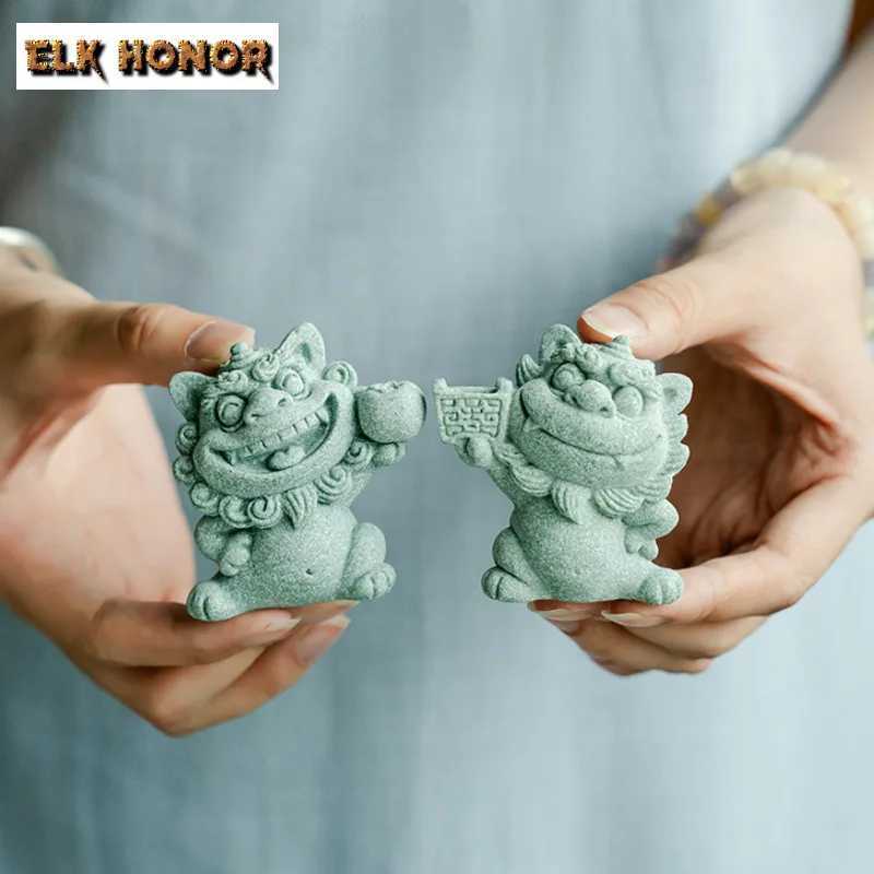 Green Sandstone Lion Incense Base Handmade Lucky Lions Incense Holder Retro Water Fountain Decoration Smell Distributor Tea Gift W250704