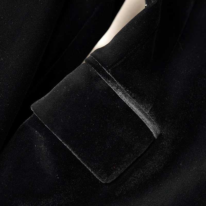 ZJYT Autumn Winter Velvet Jacket Pant Sets Two Pieces Womens Outfit Elegant Ladies One Button Blazer Suit Trousers Office Work X250704