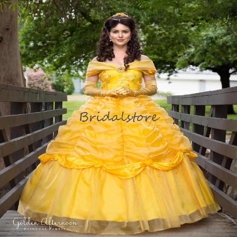 Vintage Gold Cinderalle Prom Dress Cosplay Pleated Ball Gown Costume Evening Dress With Florals Medieval Formal Party Birthday Sweet 16 Dress Vestidos