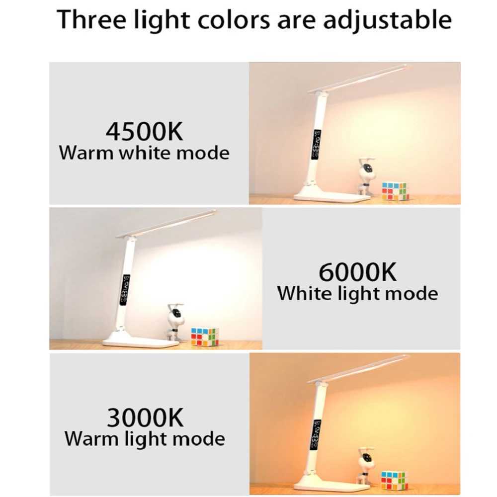 Folding Table Lamp USB Reading Touch Dimmable Eye Protection With Alarm Clock Thermometer LED Desk Lamp USB Charge Night Light XJ250703