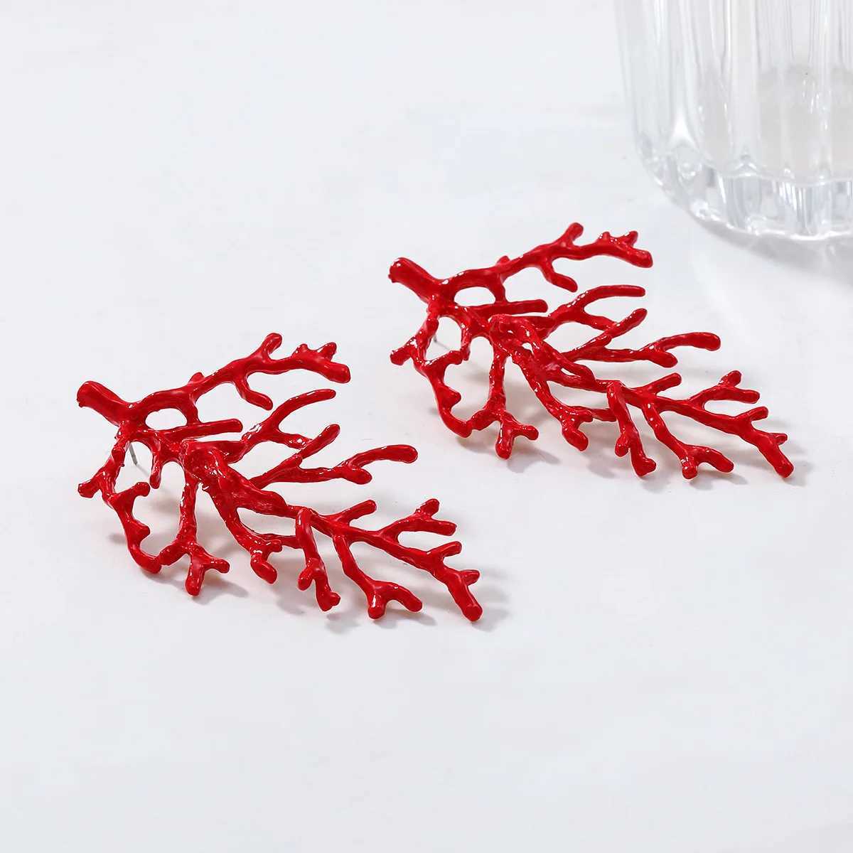 ZA Exaggerated New Temperament Red Alloy Coral Big Earrings Y250704
