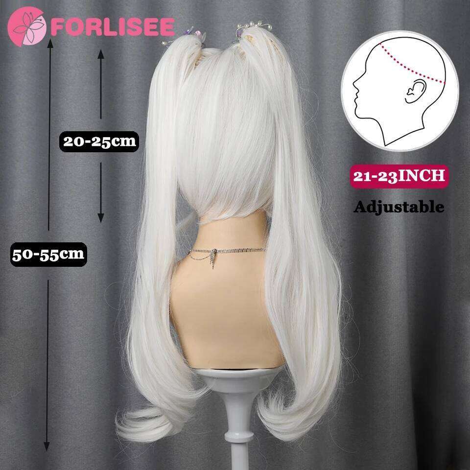 FORLI White Twin Ponytail Princess Cut Natural Short Synthetic Wigs With Bangs For Women Heat Resistant Cosplay Lolita Hair