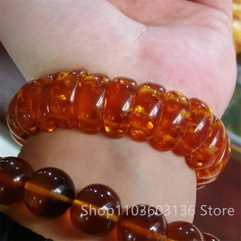Natural Baltic Amber Flower Wide Bracelet Men Women Healing Jewelry Gemstone Bangle Floral Ambers Elastic Lucky Amulet Bracelets 250628