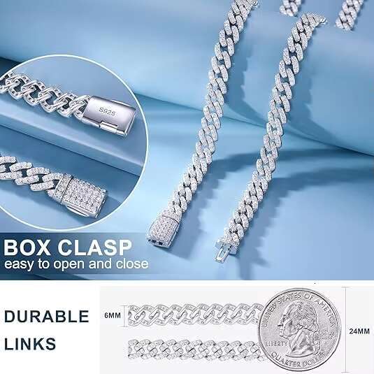 Wholesale Hip Hop Jewelry 6mm White Gold 925 Serling Silver VVS Moissanite Diamond Iced Out Cuban Link Bracelet for Men Women