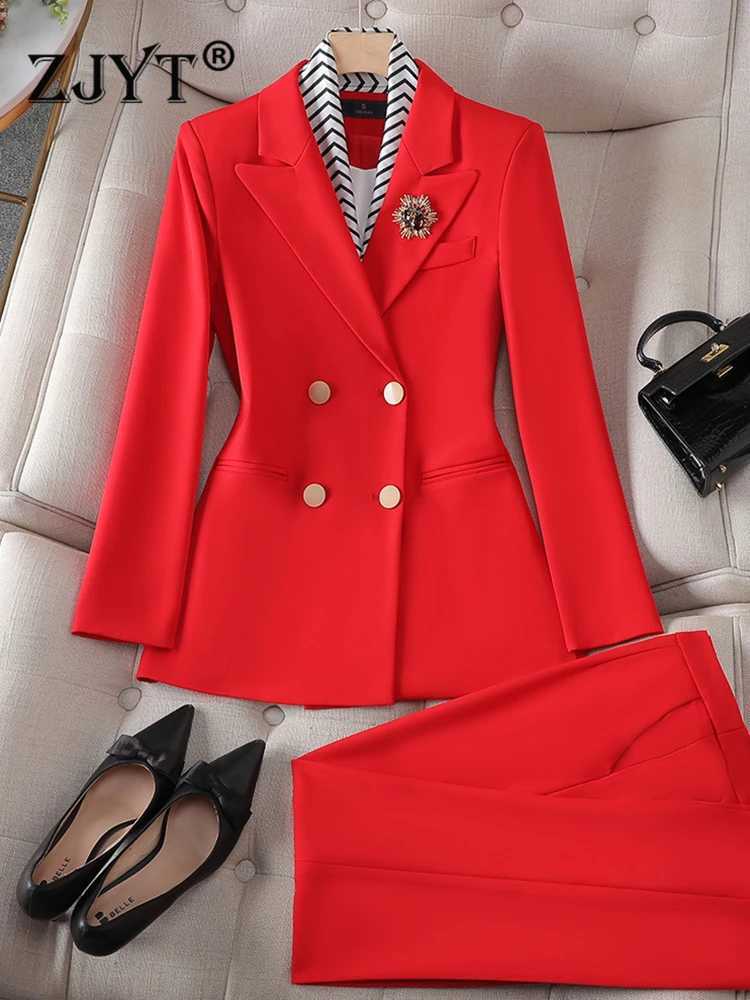 ZJYT Office Lady Formal Blazer Pants Suits 2 Piece Matching Set Conjuntos Para Mujeres Elegant Business Jacket Trousers Sets X250704