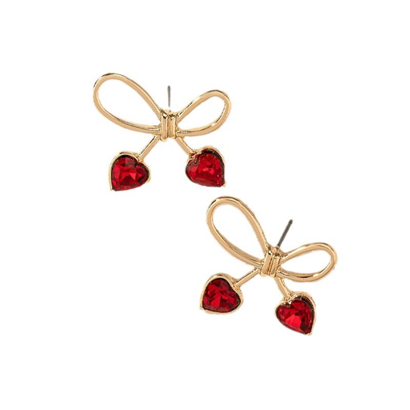 New Elegant Simple Heart Bowknot Earrings High-end Versatile Sweet Studs Exquisite