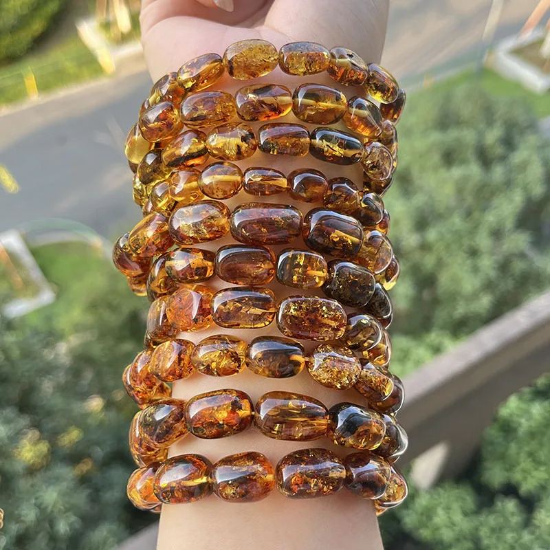 100% Real Piebald Amber Bracelet for Unisex 2025 Natural Genuine Plant Flower Irregular Beads Factory Baltic Amber Jewelry 250628