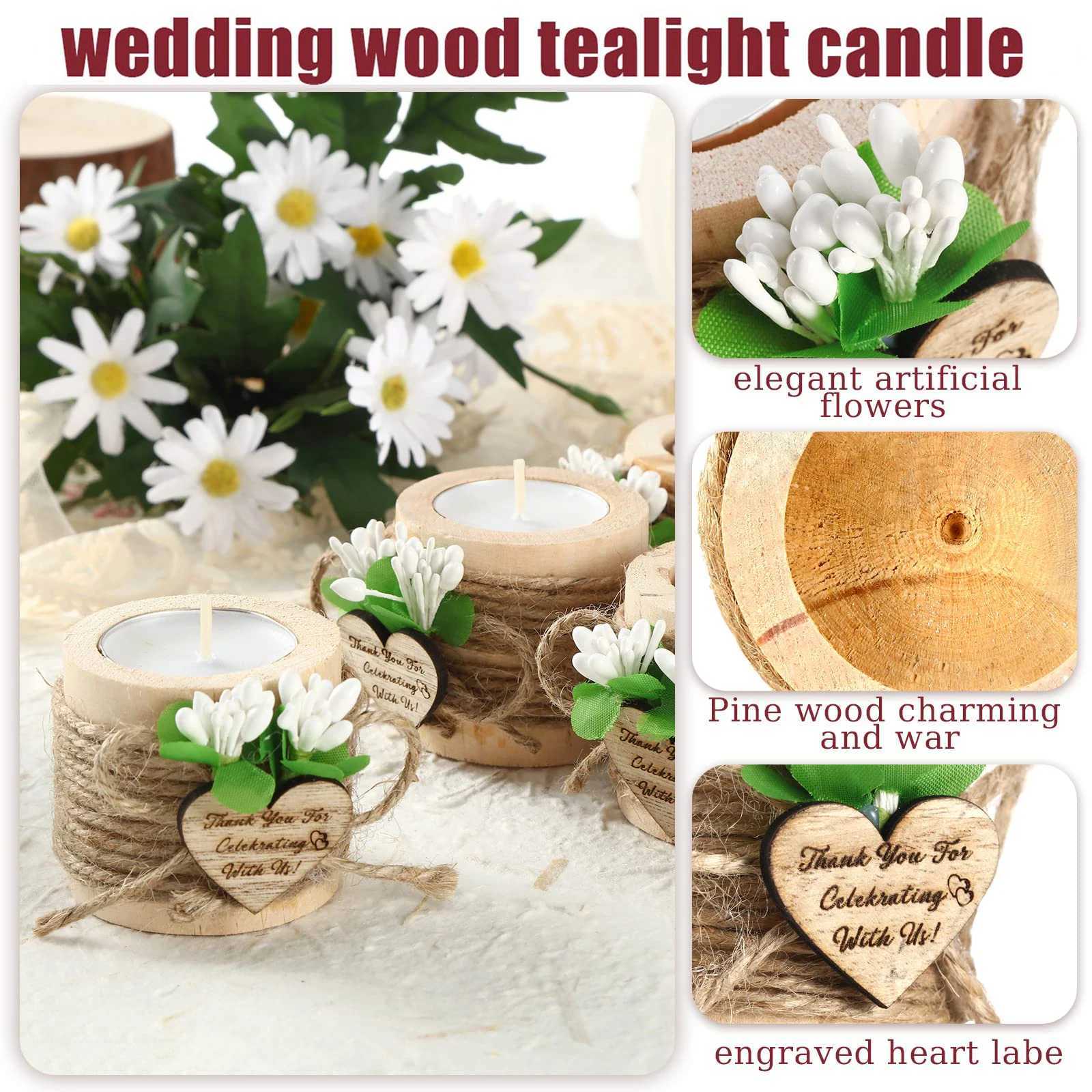 10-50Pcs Wedding Candles Favors for Guests Gift Wood Tealight Candle Holder Bulk Bridal Shower Tealight Holder Thank You Gifts W250704