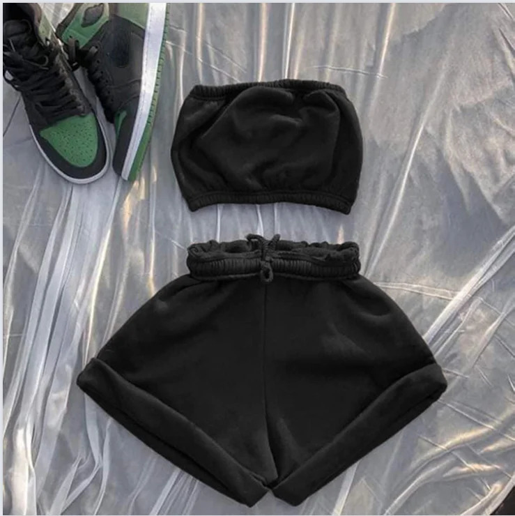 Summer Solid Color Lace Up Tracksuits Women Sleeveless Backless Tube And Shorts Two Piece Sets Casual 2pcs Outfits 250704