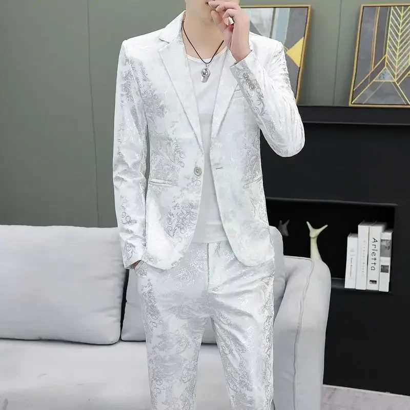 Printed Male Blazer Chinese Single Breasted Coat Mens Suit Jackets Stamp Korean Style Casual Elegant New In Fashion 2024 Suits X250704