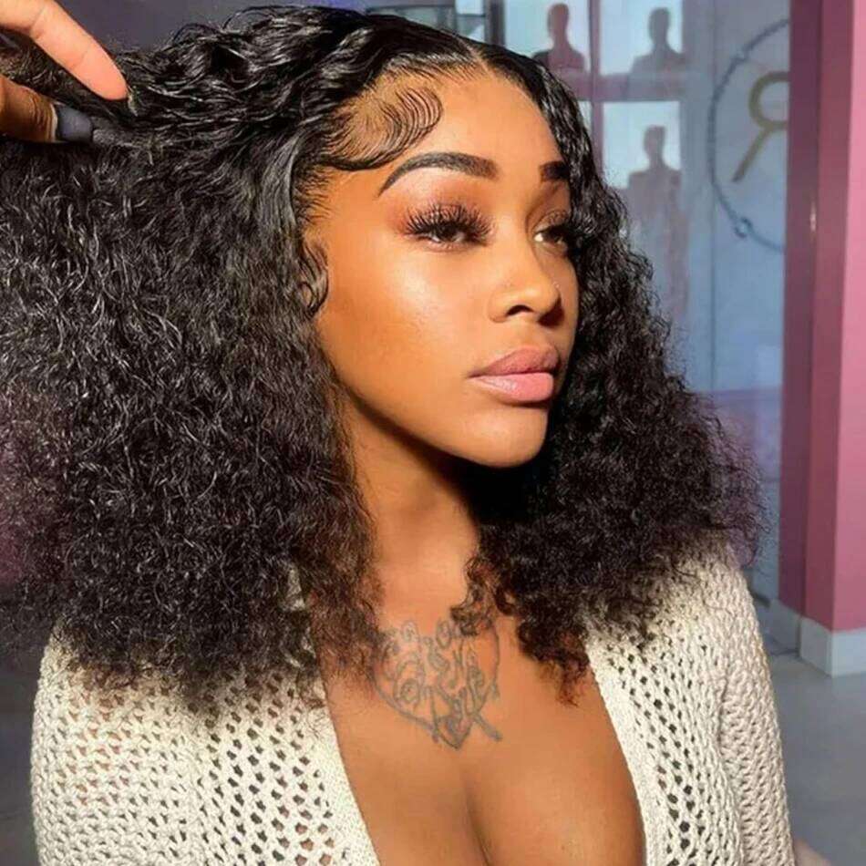 180Density 13x4 Lace Frontal Wave 100% Human Hair T Part Transparent Water Curly Bob Wigs For Black Women Brazilian