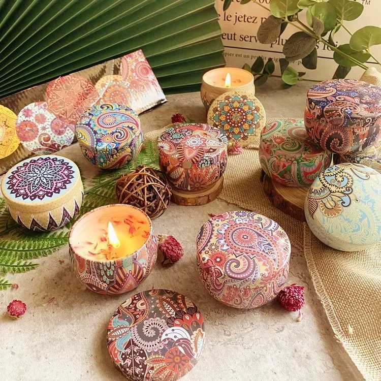 Vintage Candle Soy Wax Jars Scented Candle Romantic Flower Fragrance Aromatic Candle Home Decoration Wedding Birthday Gifts W250704