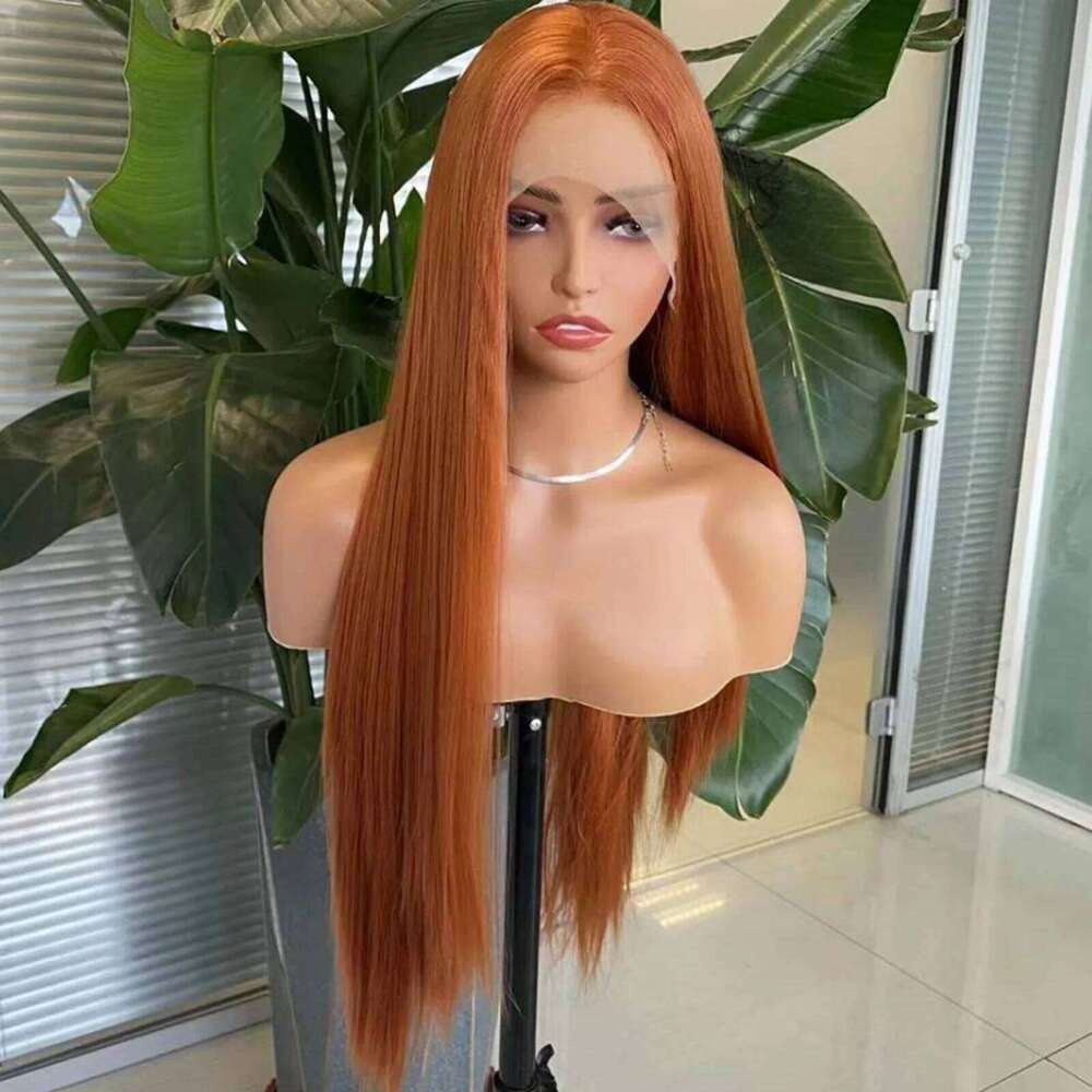 Ginger Long Straight Synthetic Front Glueless Wigs for Women Cosplay Party Dark Orange Hair Lace Frontal Wig Auburn