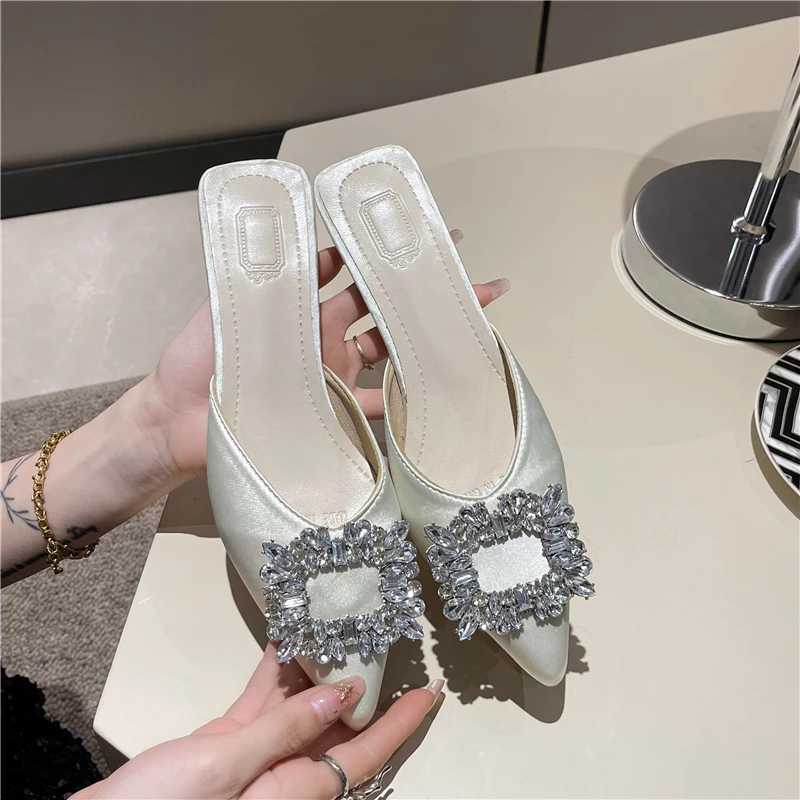 New Womens Shoes New Mules Womens High Heels Fashion Wedding Pumps Women Rhinestone Pointed Toe Sandals Ladies Shoes W250704