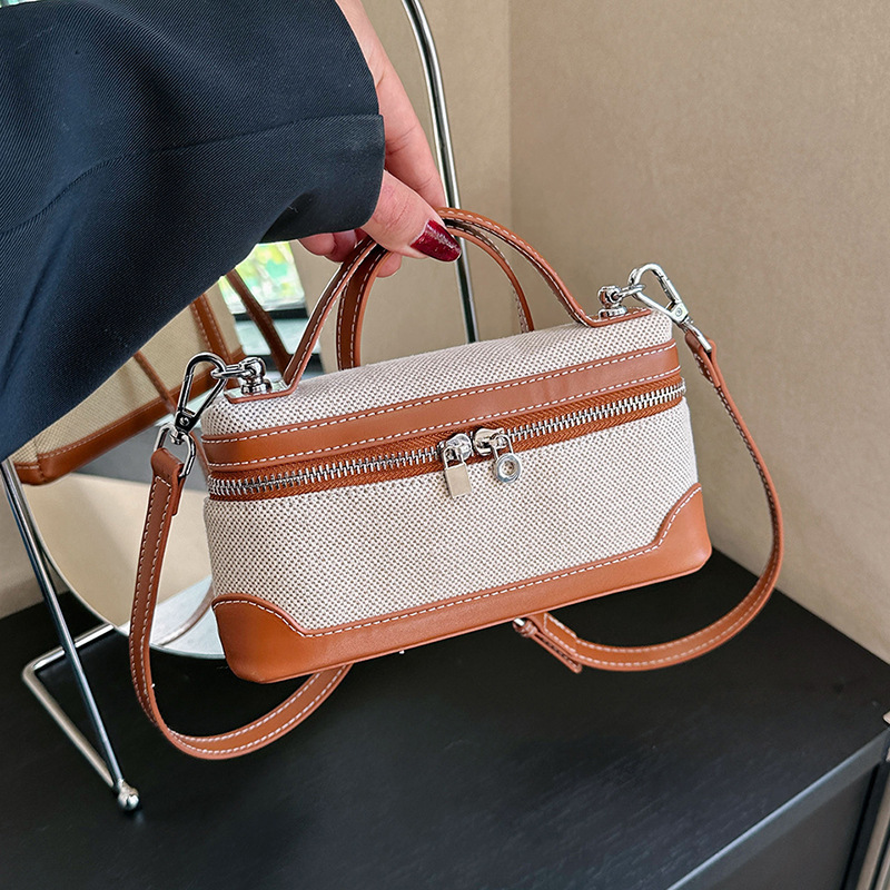 Designer European And American Retro Fashion Handbag Women's Small Square Bag 2025 New Canvas Color Blocked Crossbody Bag Women's Free Shipp