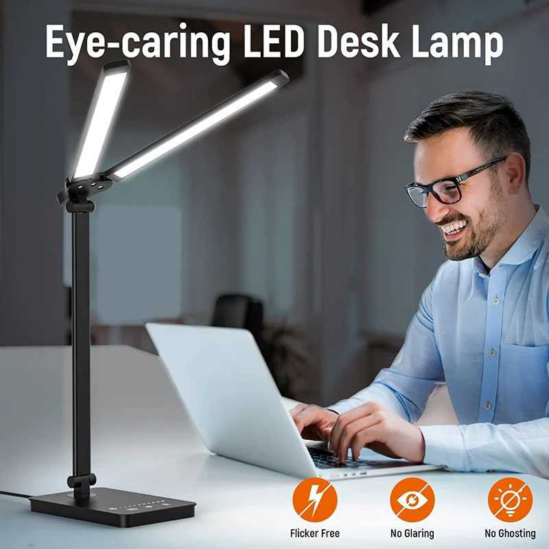 Double Head LED Desk Lamp Dual Swing-arm Table Lamp for Home Office 5 Color Modes and 5 Dimmable Modern Eye-Caring Piano Lamp XJ250703