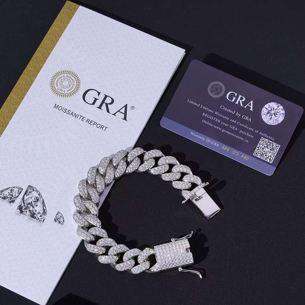 Hiphop Custom Jewelry VVS Moissanite 30Mm Gold Plated 925 Sterling Silver Cuban Chain Link Bracelet for Men