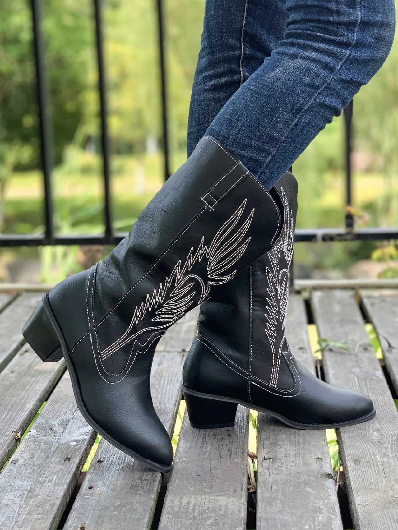 Fashion Slip on Shoes Ladies Elegant Thick Sole Long Knight Boots Cowboy Boots Goth Cowboy Boots for Women Z250704