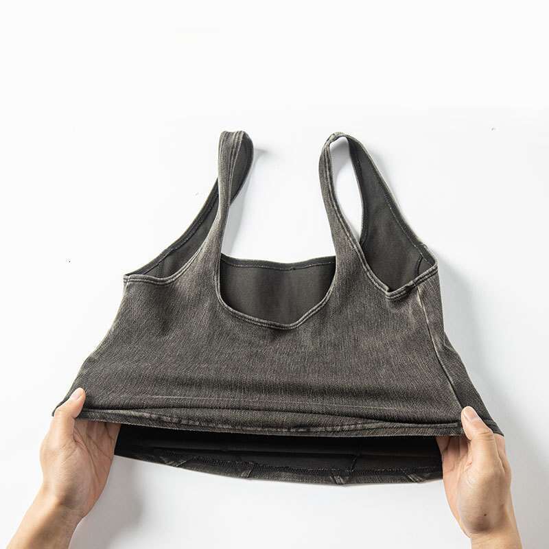 New European and American Style Denim Yoga Sports Vest for Women U-Shaped Elastic Slimming Beautiful Back Quick-Dry Outdoor Fitness Top