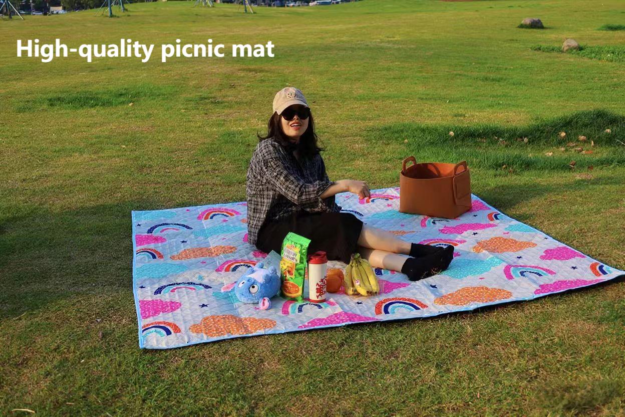 Camping picnic mat outdoor supplies portable thick more durable waterproof oxford cloth fun ground mat Rainbow Clouds