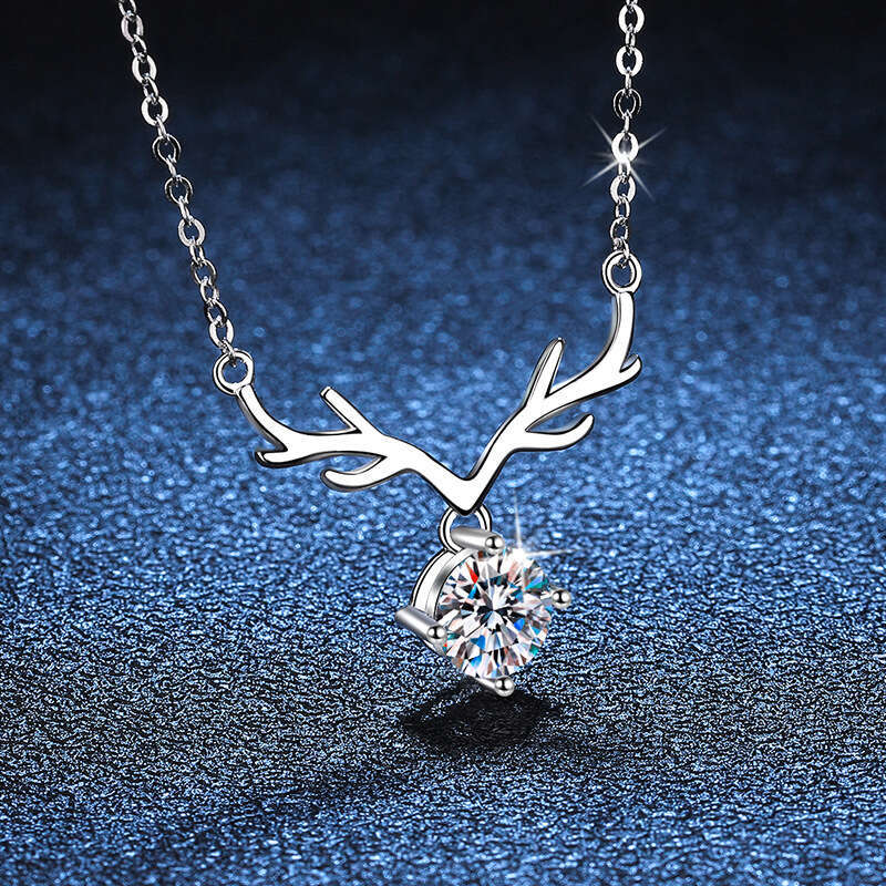 S925 Pure S925ier Pendant for Women Deer with You Clavicle Chain Valentine'S925 Day Gift MoiS925S925anite Necklace One caratS925 e09