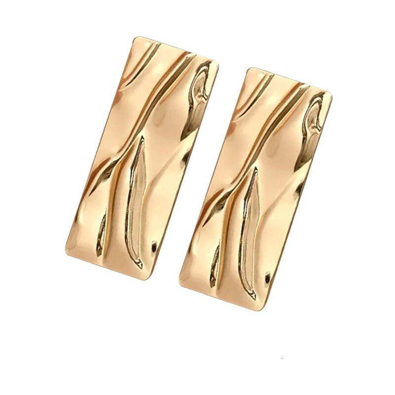 Steel Needle Pleated Rectangular Earrings Exaggerated Personality Fashion Studs Niche Design Sense Temperament Ear Jewelry