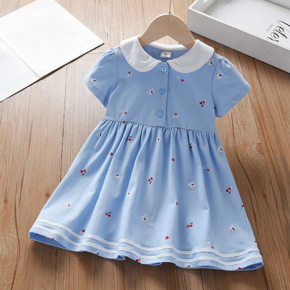 Baby Girls Summer Dress Short Sleeve Turn Down Collar Cotton Clothes for Girls Aged 2-6 Years Kids Dresses R250704