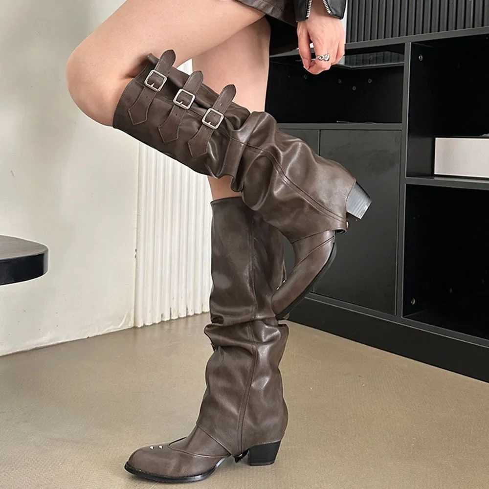 New High Quality Wasteland style Vintage y2k Detachable Knee High Boot Barrel Maillard Trouser Leg Boot Women Black Shoes Z250704