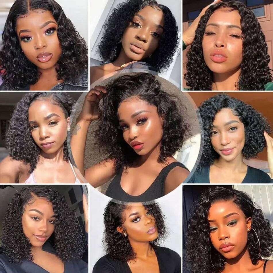 180Density 13x4 Lace Frontal Wave 100% Human Hair T Part Transparent Water Curly Bob Wigs For Black Women Brazilian