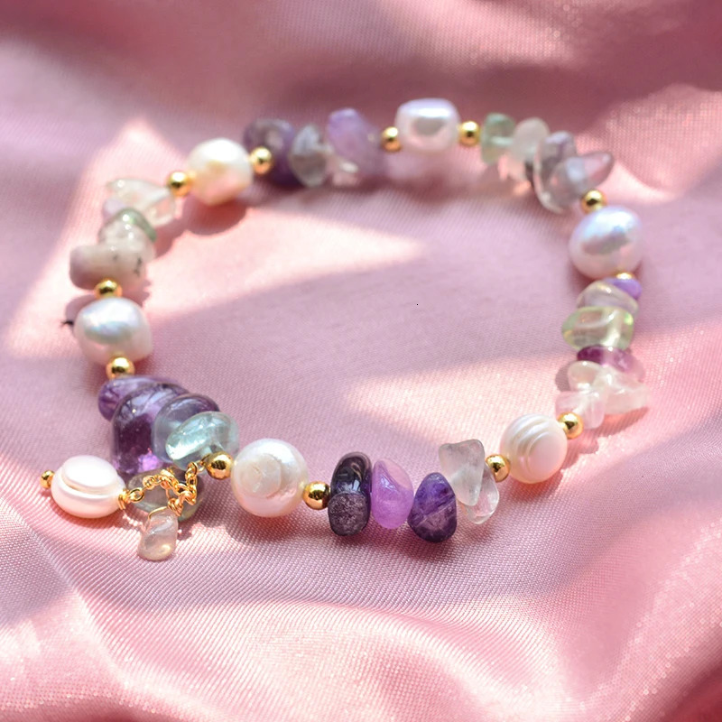 100% Natural Freshwater Pearl Purple Crystal 14K Gold Filled Female Charm Bracelet Jewelry For Women Christmas Gifts No Fade 250628