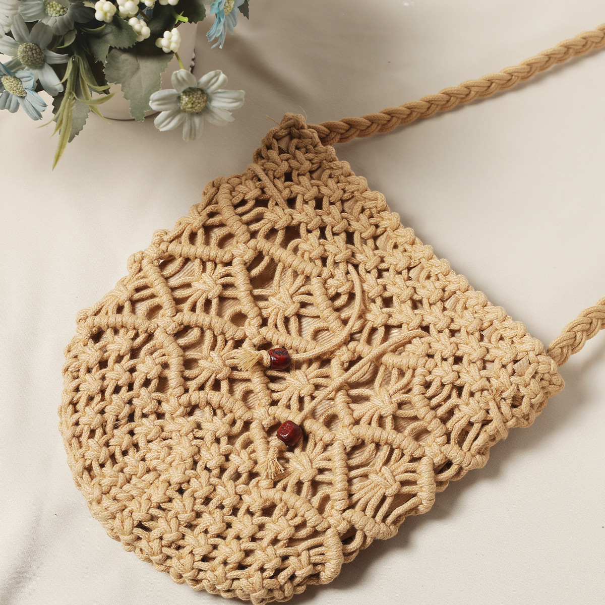 Free Shipping Designer Girl Style Art Fresh Handmade Cotton Thread Bucket Bag Woven Bag Retro Single Shoulder Crossbody Bag Woven Women's Bag