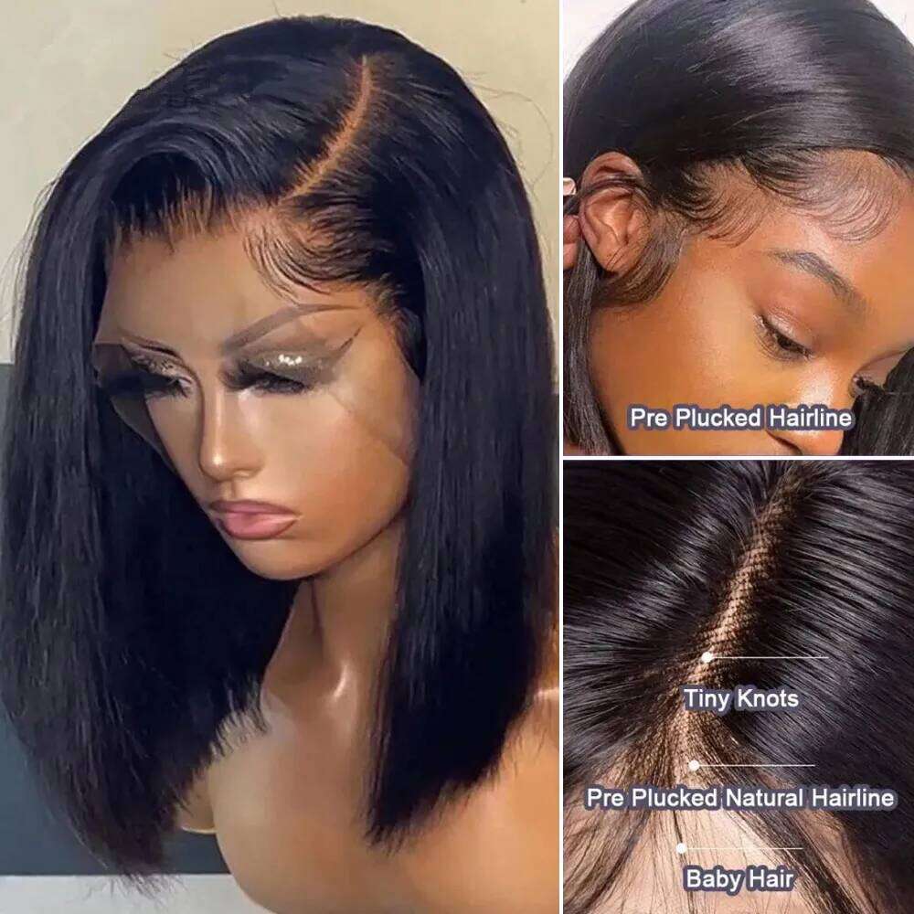 Bone Straight Front Wigs For Women Short Bob side part Lace Frontal Wig Brazilian Human Hair 180%