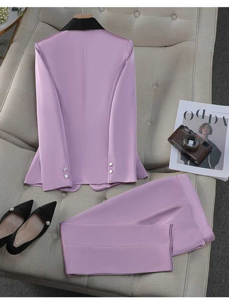 ZJYT Elegant Womens Blazer Pants Sets Autumn Fashion Shawl Collar Jacket Trousers Suit Office Lady Work Outfit Matching Set X250704