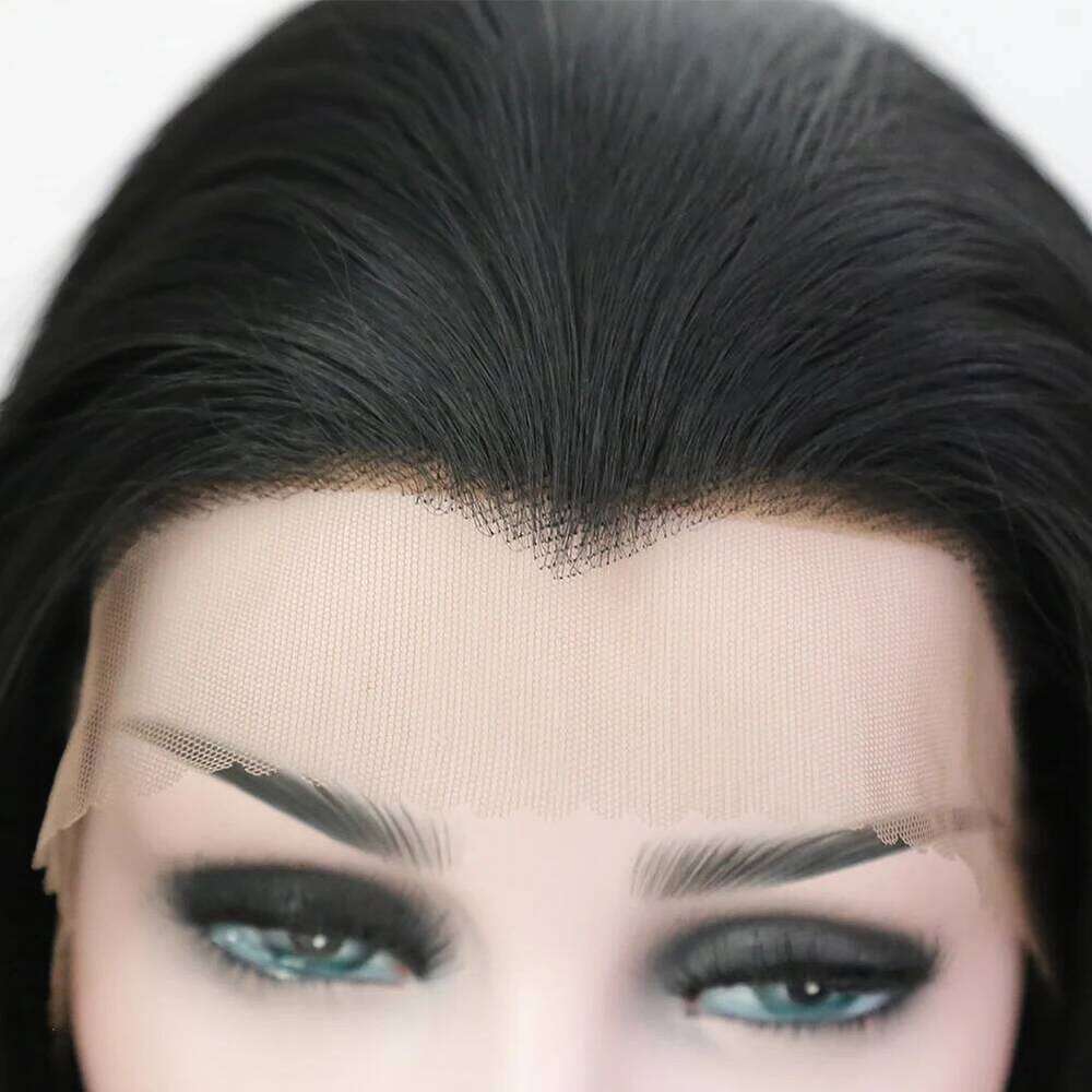 AIMEYA Long Straight 13X4 Lace Frontal Free Part Synthetic Hair Wig with Special Hairline For Women Cosplay Black Wigs