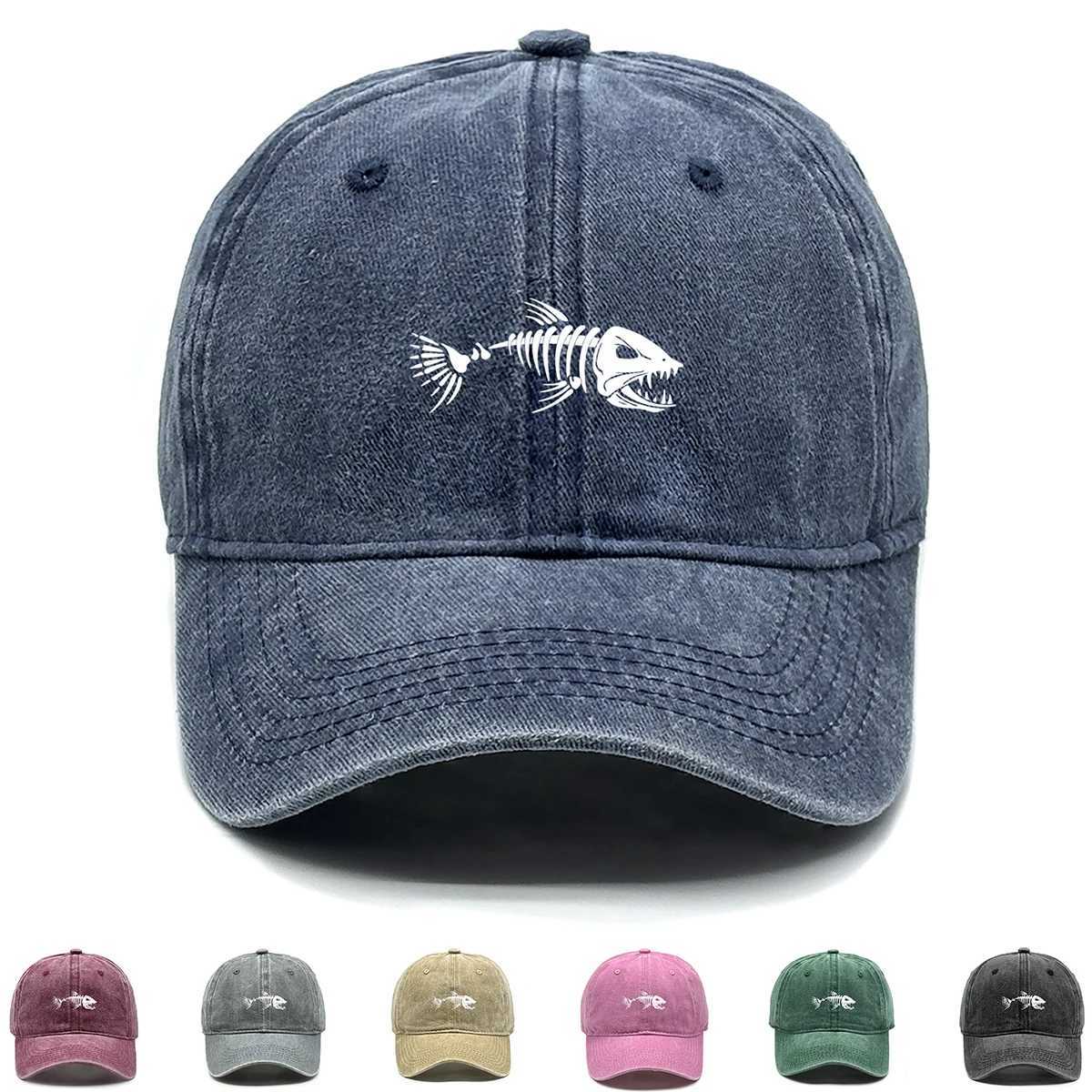 White Fish Bones Print AdjustableRetro Baseball Cap Wans Cap DistressedFashionSnapback Caps Ideal Cho For Wen Men X250704