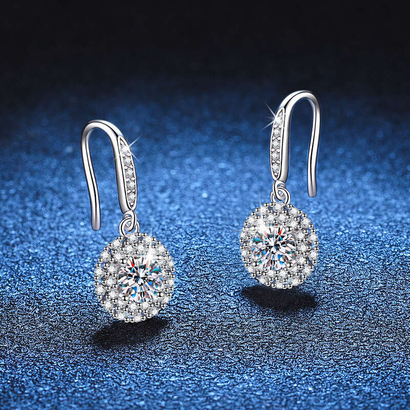 S925 Pure S925ier Plated PT950 S925parkling S925tar Micro Inlaid D Color MoiS925S925anite EarringS925 for Women 4c3