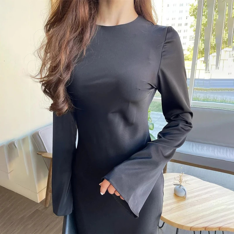 Fashion Slim Maxi Dress For Women Long Sleeve High Waist Elegant Solid Party Dress Casual Ladies Autumn Dress 250704