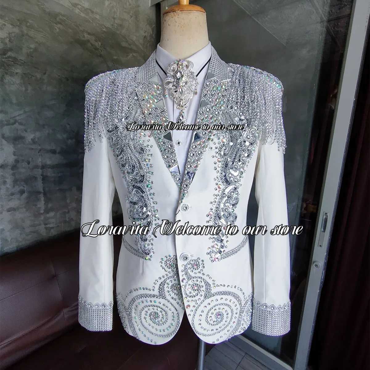 Luxury Customized Crystals Men Suits For Wedding Sparkle Gem Groom Tuxedos 2 Piece Sets Male Prom Blazers Slim Fit Homme X250704