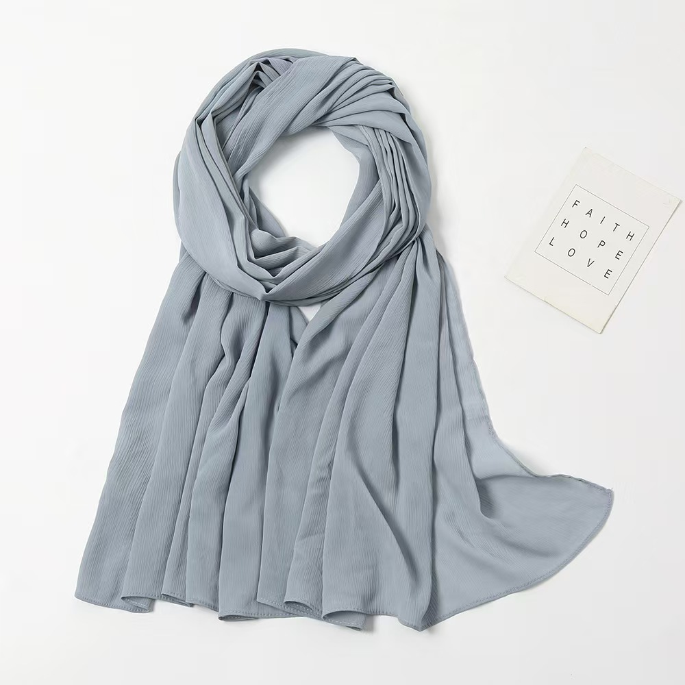 T1126 monochrome natural wrinkle chiffon headscarf breathable pleated headscarf scarf