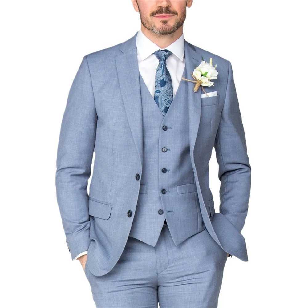 Light Blue Suits For Men Formal Party Business Blazer Wedding Groom Slim Fit 3 Piece Jacket Pants Costume Homme X250704