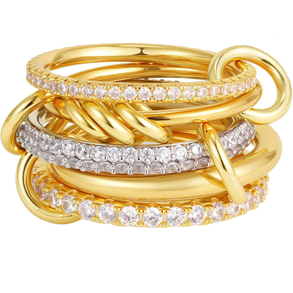 Designer Hot New Product Stacked Cubic Zirconia Copper Thick High Gloss Gold Silver Double Ring