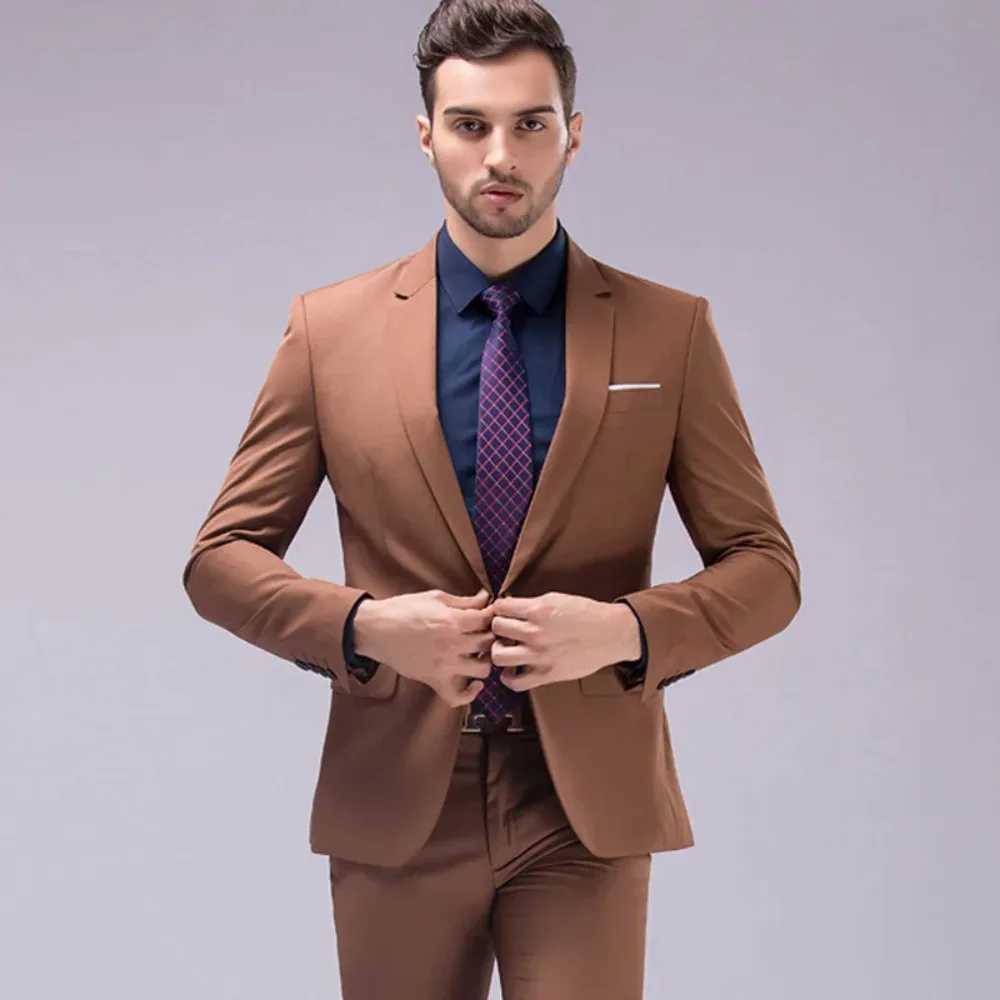 Blazer Suits Men Turn Down Collar Blazers Business Jackets Solid Ankle Length Pants Two Pieces Straight 2025 Spring Pockets X250704