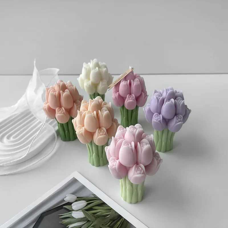 3D Tulip Bouquet Silicone Mold DIY Flowers Aroma Candles Plaster Ornament Molds Handmade Gift Soap Candle Making Supplies W250704