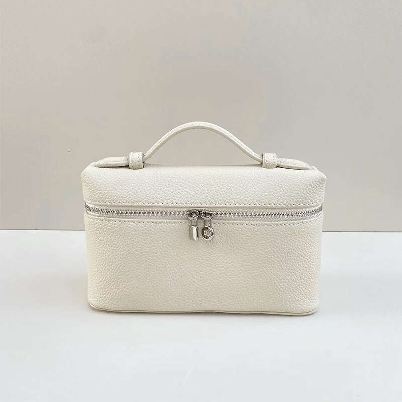 LP19 Lunch Box Piana Genuine Leather Women's Single Shoulder Crossbody Handbag Macaron Color Series Lychee Texture Makeup Bag