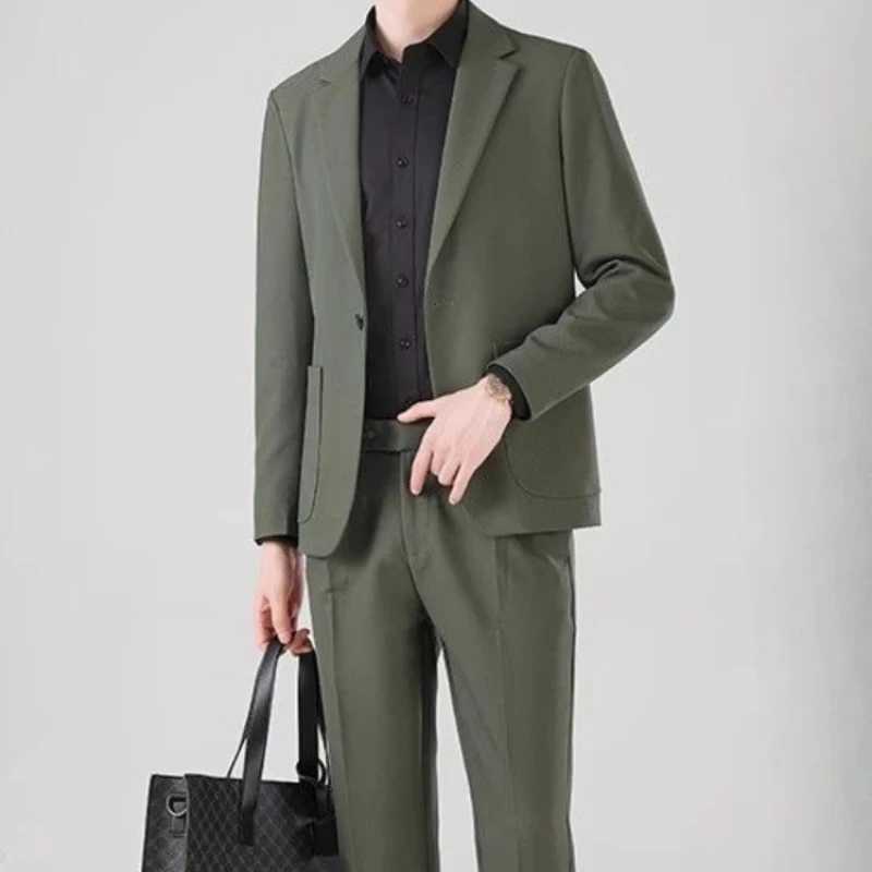 Full Suit for Men Dress Business Korean 2 Piece Outfit Set Man Formal Pants Ceremony Elegant Spring Autumn Blazer New In Casual X250704